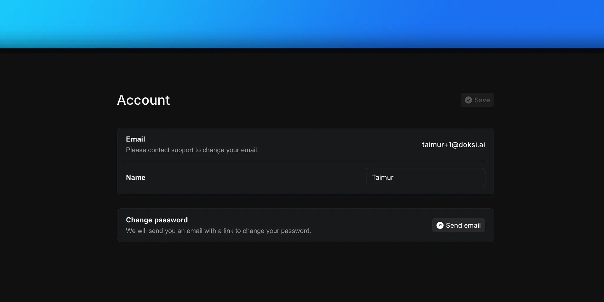 Account settings page