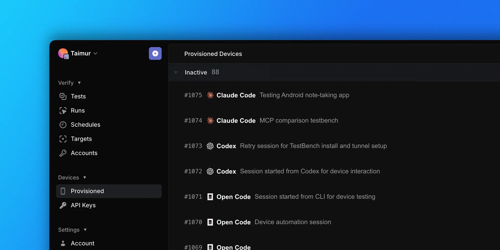 Devices list page