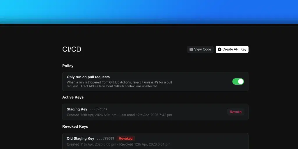 CI/CD integration settings page