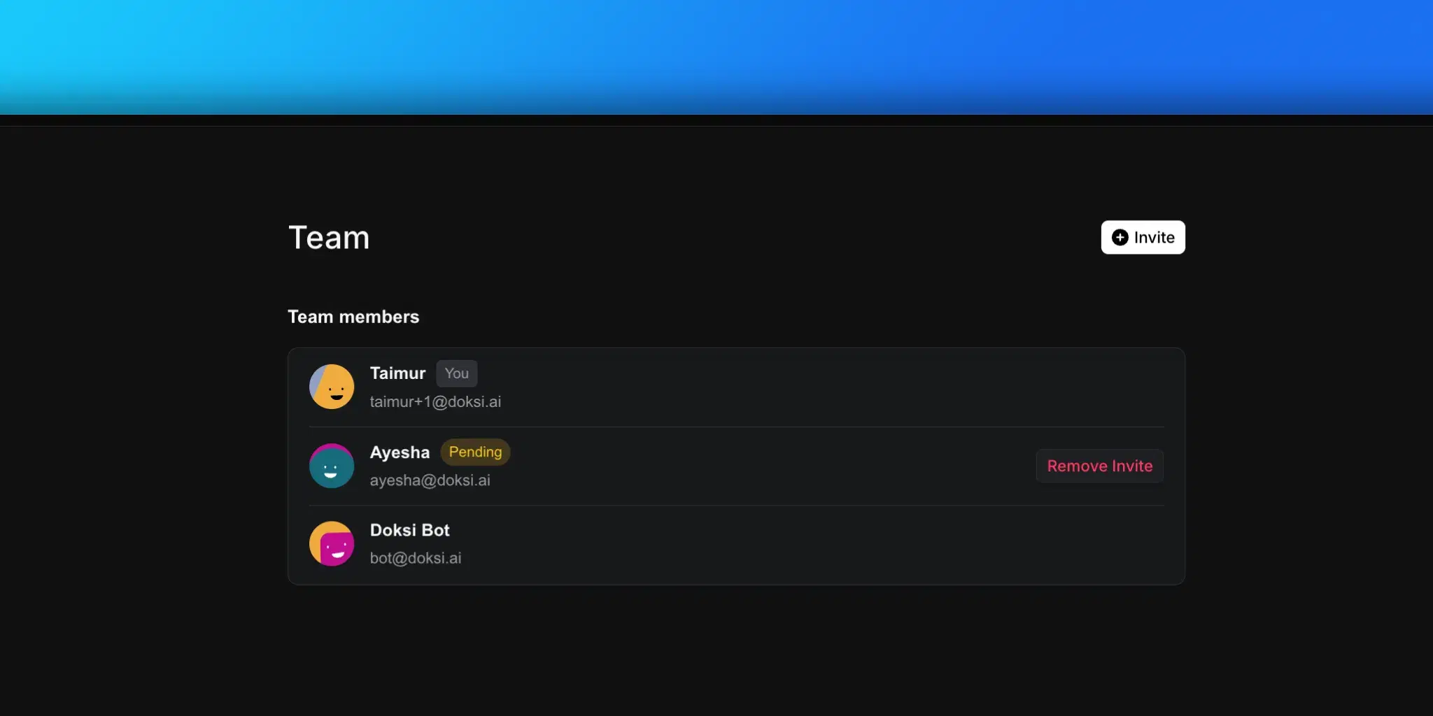 Team settings page